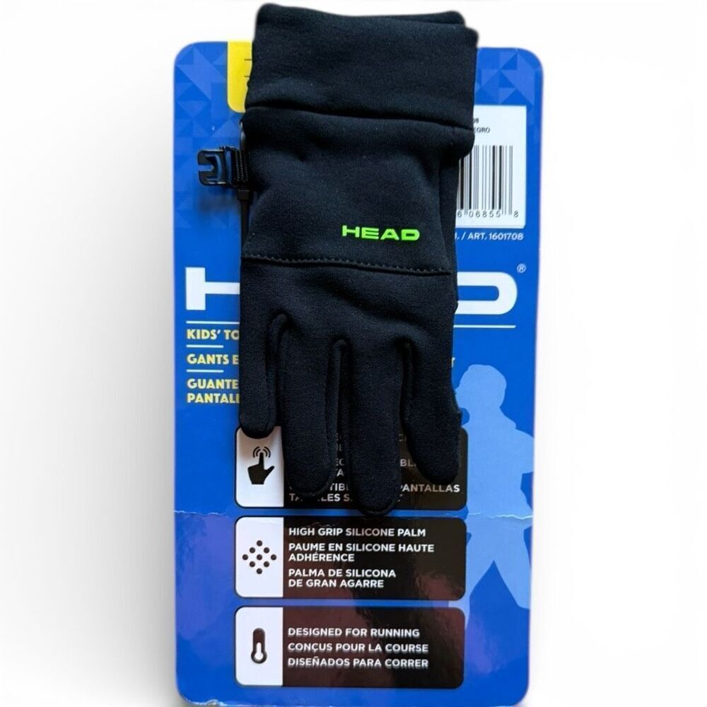 New Youth Kids Boys Unisex HEAD Black & Yellow Touchscreen Grip Gloves - Sz S